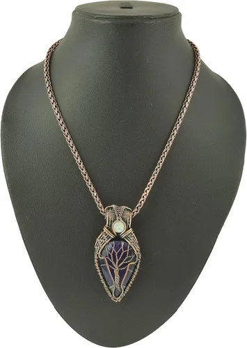 Miniatura 11 de Impresionante collar con colgante de árbol de la vida de cobre con piedras preciosas hechas a mano y cadena de 20 pulgadas, perfecto