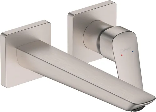hansgrohe Logis 71256821 - Grifo de baño montado en la pared de 2 agujeros de una sola manija en níquel cepillado