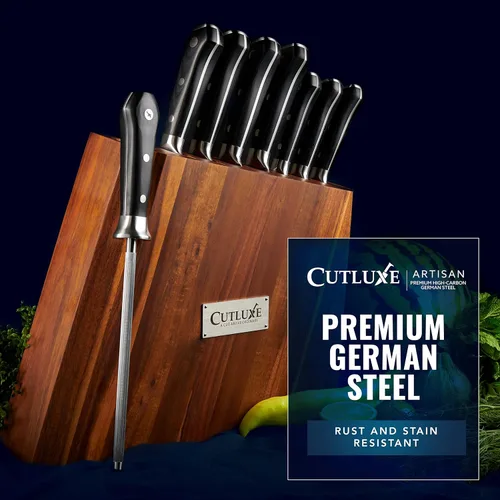 Miniatura 7 de Cutluxe Juego de cuchillos de cocina – Juego de 8 cuchillos de chef profesional con bloque – Cuchillos afilados con diseño de espiga completa, acero