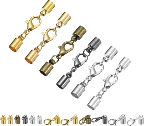 Miniatura 9 de uxcell 30 juegos de tapas de cuero de 0.157 in con cierres de pinza de langosta, terminadores de barril para hacer pulseras de cuero, 6 colores en 1