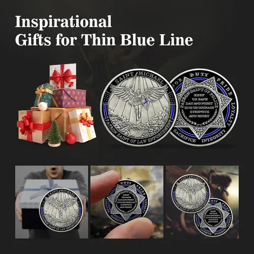 Miniatura 6 de BHealthLife San Miguel Policía Oración Desafío Moneda Aplicación de la Ley Delgada Línea Azul Monedas Conmemorativas Regalo