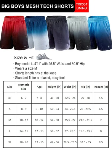 Miniatura 6 de Paquete de 5 pantalones cortos deportivos para niños, de malla, baloncesto, ropa juvenil, equipo deportivo con bolsillos