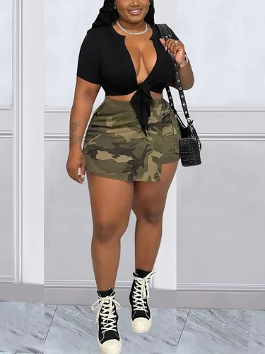 Miniatura 2 de Famnbro Pantalones cortos de camuflaje para mujer, de longitud media, rasgados, de camuflaje, de cintura alta, pantalones cortos de mezclilla