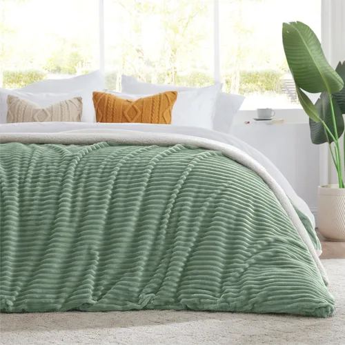 Miniatura 12 de Manta Sherpa para sofá, súper suave y gruesa, manta blanca, mantas cálidas para invierno, manta mullida para sofá cama, forro polar a rayas, crema