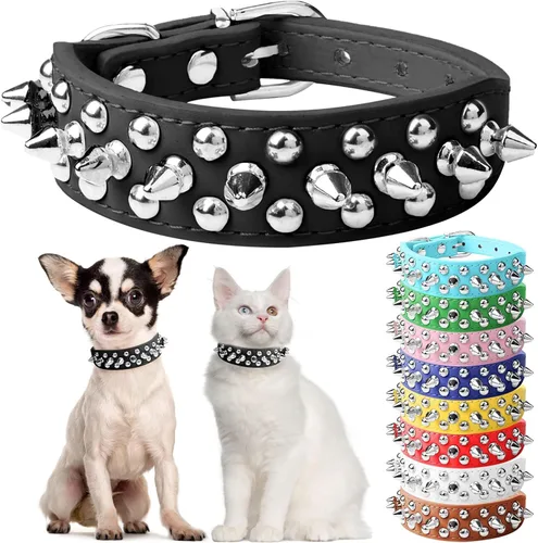 Miniatura 12 de Collar de perro y gato rojo con púas pequeñas para perros pequeños y medianos machos hembras – Collar ajustable con tachuelas – Collar de perro