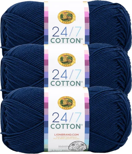 Miniatura 50 de Lion Brand Yarn, Hilo ligero mercerizado de algodón 24/7 para tejer, ganchillo y manualidades, Almirante, 1 paquete, 185 yardas de fibra natural