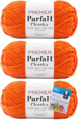 Miniatura 27 de Premier Yarns Parfait - Paquete de 3 unidades de felpilla gruesa de 3.5 onzas, peso supervoluminoso, paquete de 3 unidades con soportes para puntada