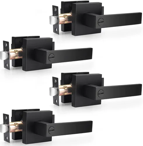 Miniatura 95 de Probrico Paquete de 4 manijas de puerta simuladas en negro mate, manijas interiores que no giran, manijas reversibles resistentes para interiores