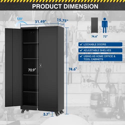 Miniatura 3 de Fesbos Armario de almacenamiento de metal, archivadores de acero de 36 pulgadas de alto con puertas con cerradura y estantes ajustables, gabinete
