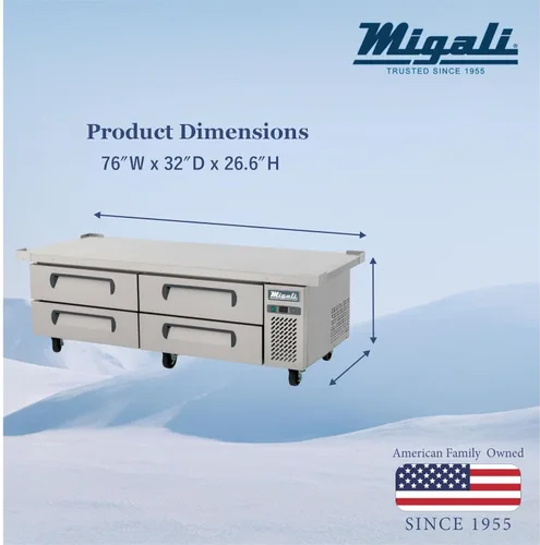 Miniatura 2 de Migali C-CB72-76-HC Base de chef refrigerada de 72 ″ de ancho con tapa extendida de 76 pulgadas