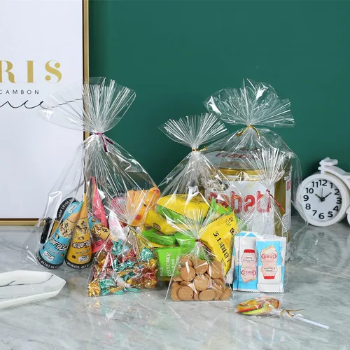 Miniatura 3 de 200 bolsas de celofán planas de celofán de 4 x 9 pulgadas, transparentes y gruesas, con lazos torcidos de 6 colores, embalaje, galletas, dulces