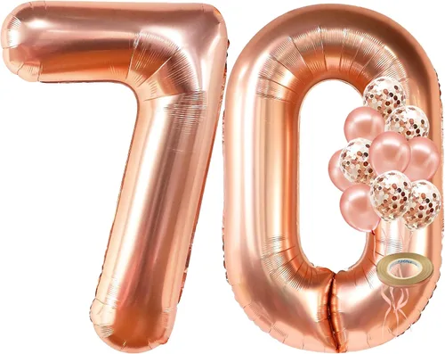 Miniatura 10 de KatchOn, Globo gigante de oro rosa del número 10 – 40 pulgadas Globo de oro rosa 10 con globos de confeti Decoraciones de 10 cumpleaños de oro