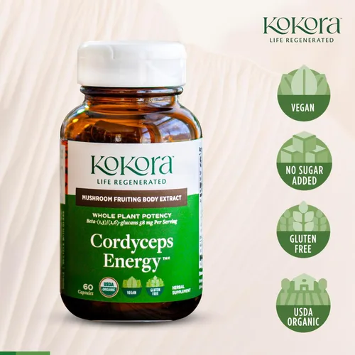 Miniatura 2 de kokora Cordyceps Energy - Suplemento orgánico de hongos adaptogénicos - Incluye extracto de Cordyceps orgánico certificado y macuna orgánica