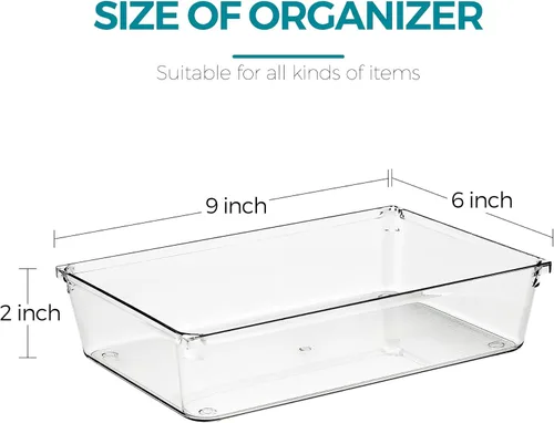 Miniatura 2 de Paquete de 4 organizadores de cajones, contenedores de almacenamiento de acrílico transparente de 6 x 9 pulgadas con almohadillas antideslizantes