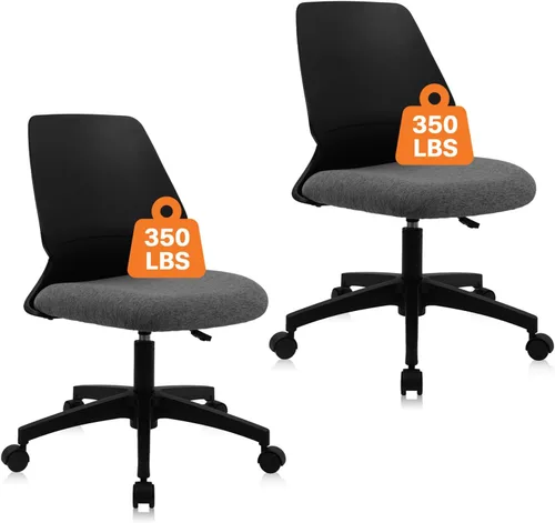 Miniatura 26 de CLATINA Silla de oficina en casa, sin brazos, con ruedas, ergonómica, de cuero, con respaldo bajo, altura ajustable, giratoria de 360°, silla