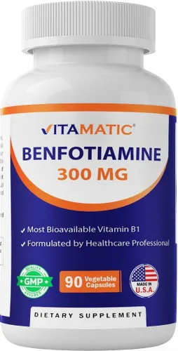 Vitamatic Benfotiamina 300 mg 90 cápsulas vegetarianas – También llamada vitamina B1 soluble en grasa (90 unidades (paquete de 1)) (1 botella)