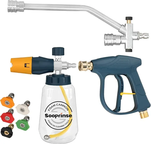 Miniatura 13 de Sooprinse Pistola de lavado de alta presión 3000 PSI Max, pistola corta de lavadora a presión con conector rápido de 1/4 pulgadas, M22-14 Negro