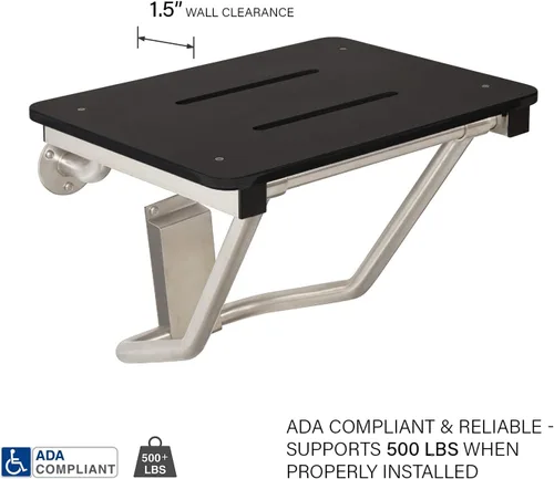 Miniatura 3 de Asiento de ducha plegable de montaje en pared negro de 32" x 15", compatible con ADA