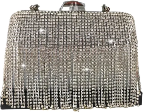 Boutique De FGG Bolso de mano de cristal con borla, elegante bolso de noche para novias, bolsos de diamantes de imitación de fiesta de boda
