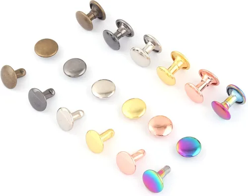 Miniatura 3 de Remaches tubulares plateados de doble tapa – Remache rápido redondo de botón de metal arcoíris de 0.354 in, tachuelas para bolsos, bolsos, zapatos