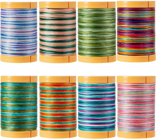 Hilo encerado degradado multicolor de 8 colores vibrantes, 0.5mm de diámetro, cordón delgado de poliéster recubierto de cera de 3 capas para micro 8