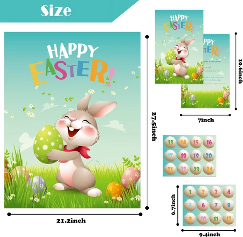 Miniatura 3 de Pin The Tail on The Bunny Fiesta de juegos de Pascua para niños, actividades de búsqueda de huevos de Pascua, juegos de Pascua con calcomanías