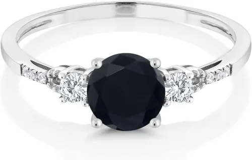 Miniatura 33 de Gem Stone King Anillo de compromiso de 3 piedras preciosas redondas de oro blanco de 10 quilates con piedra natal de 0.236 in con piedra natal
