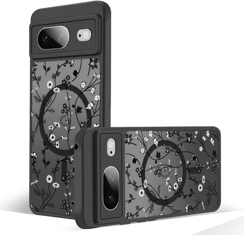 Miniatura 12 de Funda magnética para Google Pixel 10A [Compatible con MagSafe] Funda con patrón floral de flores negras para mujeres y niñas, con borde de TPU Rama