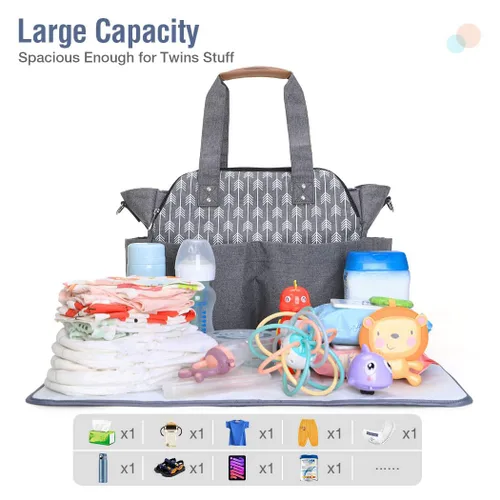 Miniatura 8 de Lekebaby Bolsa de pañales, 17 bolsillos, bolsa de pañales de viaje grande impermeable con cambiador portátil, bolsa de hospital cruzada para mamá