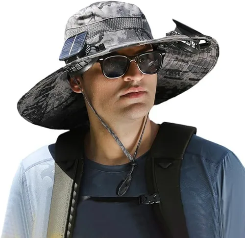 Miniatura 9 de Sombrero de ventilador solar de ala ancha, ventilador solar de ala ancha, sombrero de pesca al aire libre, sombreros de ventilador solar