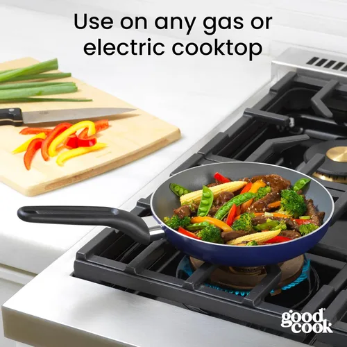 Miniatura 7 de GoodCook Basics - Sartén de cerámica antiadherente de aluminio para calefacción uniforme, no tóxico, PTFE y PFOA, 8 pulgadas, azul