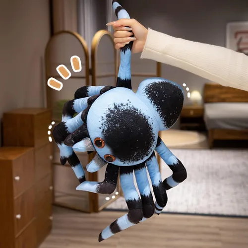 Miniatura 4 de ELAINREN - Peluche de araña azul suave y realista, almohada de peluche de araña, animales de peluche esponjosos, muñeca de tarántula de peluche