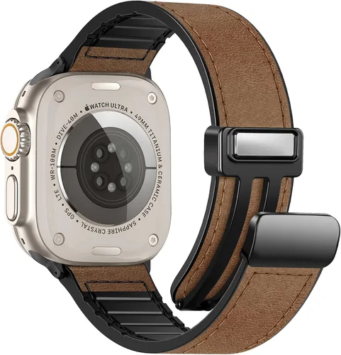 Miniatura 19 de Correas de cuero magnéticas compatibles con Apple Watch 42mm (Serie 10/11) 41mm 40mm 38mm para hombres y mujeres, cuero genuino con hebilla