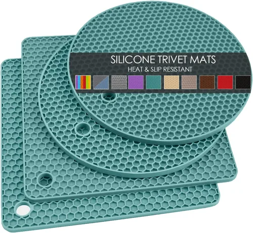 Miniatura 45 de Salvamanteles de silicona para platos calientes, soportes multiusos para ollas, 4 unidades, 2 tamaños de 7 pulgadas y 9 pulgadas, resistentes al 03