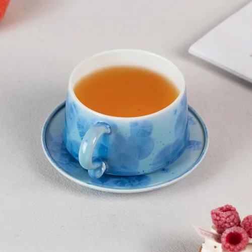 Miniatura 4 de Juego de 2 tazas de té y platillos KAMMAK, tazas de café de porcelana, 7.5oz tazas de expreso con esmalte cristalino, tazas de cerámica demitaza