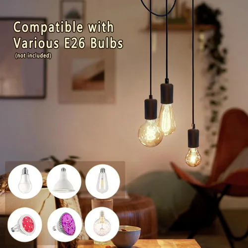 Miniatura 8 de Lámpara colgante con enchufe de 3 luces, cable de luz colgante negro de 10 pies con interruptor de encendido y apagado, lámpara colgante industrial