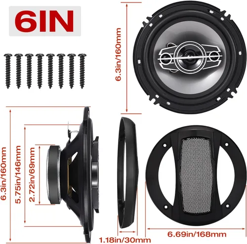 Miniatura 3 de Altavoces coaxiales para automóvil de 6 pulgadas de 4 vías, altavoces de audio para automóvil de 350 vatios con tweeters de cúpula PEI, altavoz