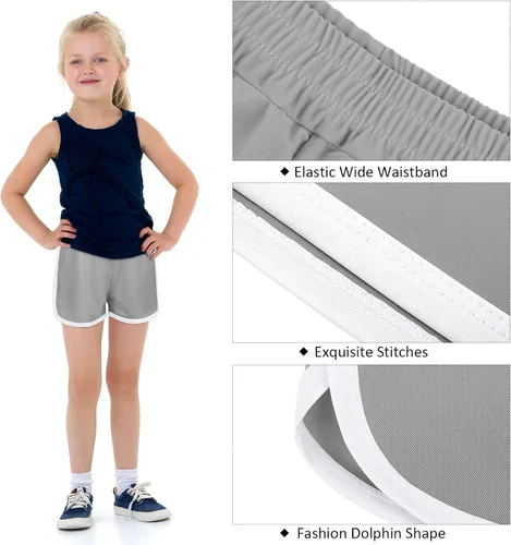 Miniatura 3 de Resinta Paquete de 4 pantalones cortos de correr para niñas, pantalones cortos deportivos de verano para niños, de secado rápido, pantalones cortos