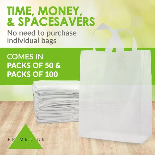Miniatura 7 de Prime Line Packaging Bolsas de regalo de plástico, bolsas de regalo esmeriladas con asas para pequeñas empresas, compras, suministros de boutique