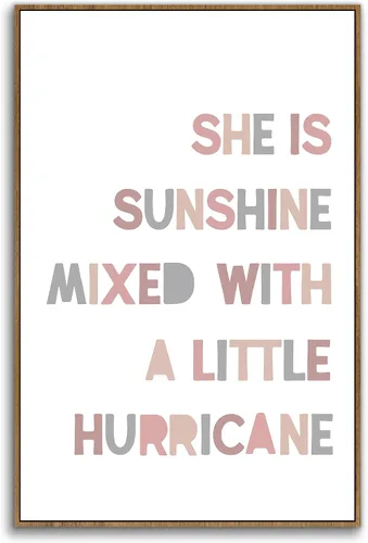 Miniatura 13 de PHAMTE Decoración de pared para dormitorio de niñas, arte de pared con texto en inglés «She is Sunshine Mixed with a Little Hurricane», lienzo