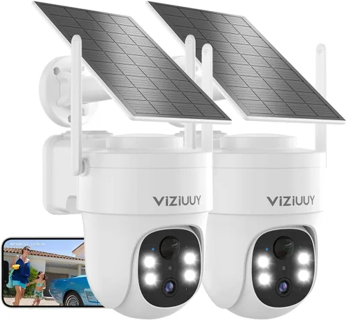 VIZIUUY - Cámaras de seguridad solar inalámbricas para exteriores, 2 paquetes de cámaras de seguridad de 3MP inalámbricas para exteriores, cámara