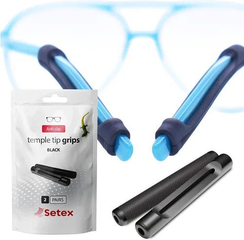 Setex Gecko Grip Empuñaduras para gafas con punta de patilla, (2 pares negros) Fabricado en EE. UU., Innovadoras puntas de fibras