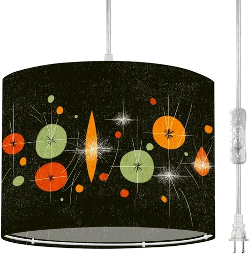 Miniatura 10 de Boho Plug in Pendant Light Mid Century Modern Art Abstract Geometric Seamless 16.4ft Plug in Cord Dimmable Hanging Lamp Fabric Lamp Shade Pendant
