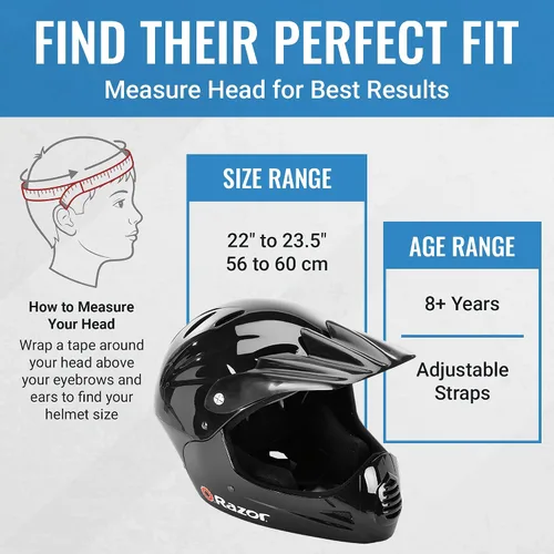 Miniatura 3 de Razor Casco juvenil de cara completa, carcasa exterior de plástico ligero con correas ajustables para jóvenes jinetes