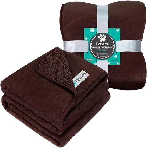 Miniatura 8 de PetAmi Manta Impermeable para Perros de Vellón Sherpa, Mascotas Perros Pequeños Medianos, Manta Reversible para Gatos Grandes Cama Sofá Sillón Marrón