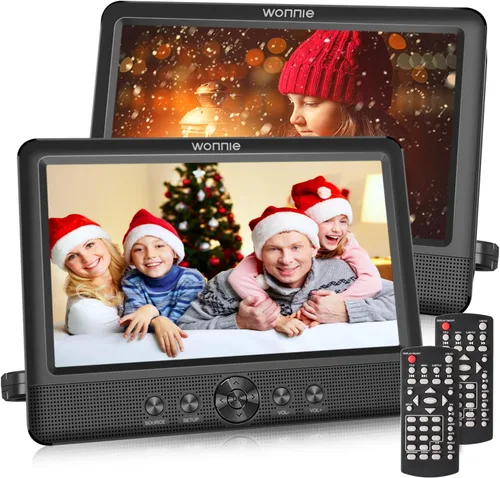 WONNIE Dos reproductores de DVD de 10.5 pulgadas con pantalla dual para coche, reproductor de CD portátil, reproduce una misma o dos películas