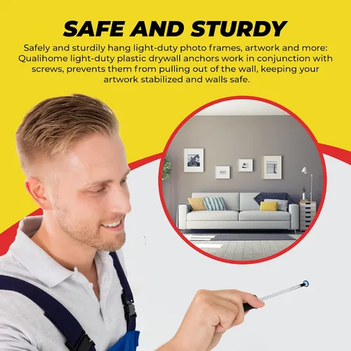 Miniatura 2 de Qualihome Anclajes para Paneles de Yeso de Calidad Premium Anclajes de Plástico Ligero Acanalado para Paredes Huecas – Kit de Anclaje de Pared