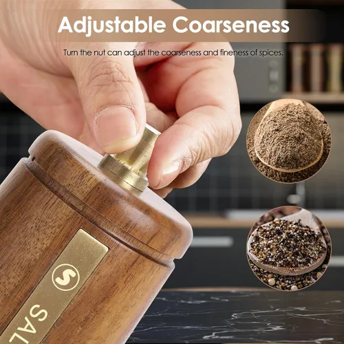 Miniatura 4 de Juego de molinillo de sal y pimienta de madera con cepillo y cuchara, molinillo manual de sal y pimienta de 8 pulgadas, grosor ajustable, molinillo