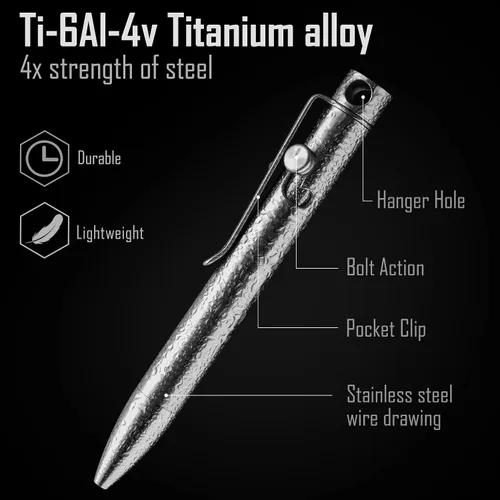 Miniatura 5 de KeyUnity KP04ST Titanium EDC Bolt Action Pen & KS05 Mosquetón de acero inoxidable Mini Clips Bundle