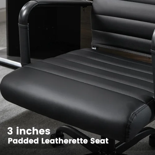 Miniatura 6 de Silla de escritorio de oficina de cuero, sillas de sala de conferencias con ruedas, sillas ejecutivas modernas para invitados con brazos. Negro mate